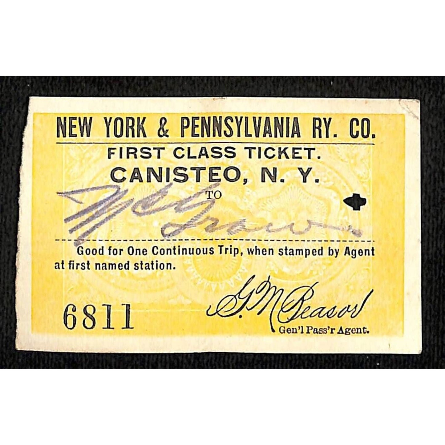 New York & Pennsylvania Railroad RY July 23 1917 McGraws Ticket #6811