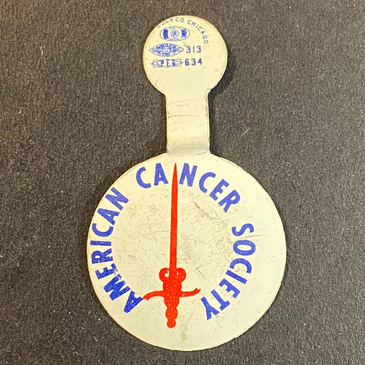 American Cancer Society Steel Fold Over Pin Vintage c1960's ?