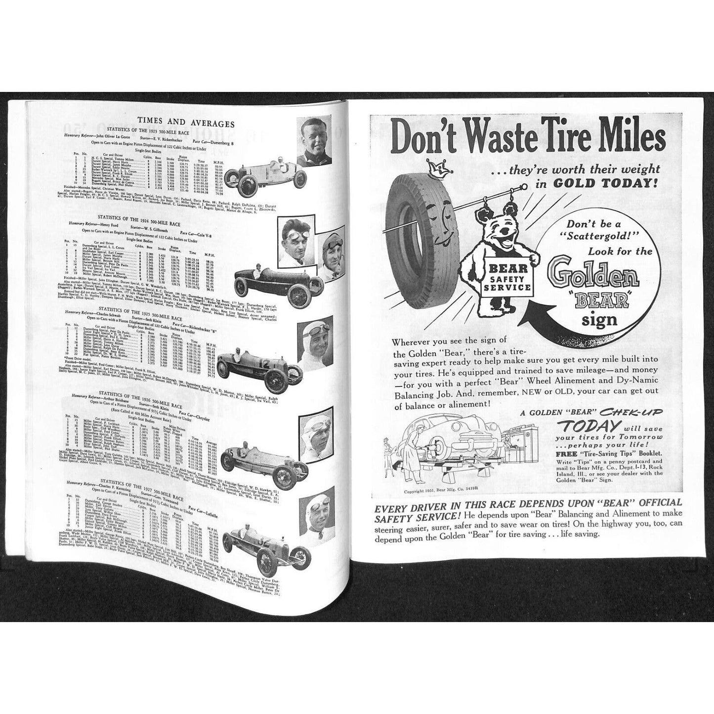 1951 Indianapolis 500 Program Racing 92pp 7.8oz VGC