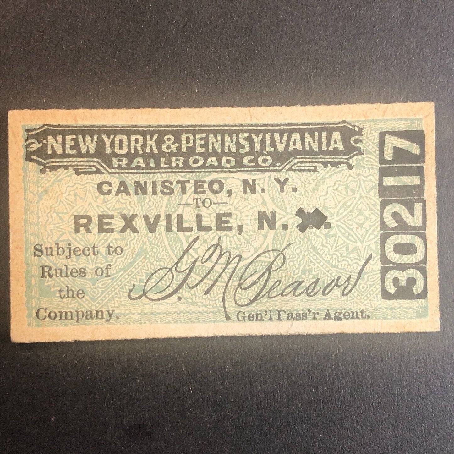 New York & Pennsylvania Railroad July 10 1917 Rexville, NY Ticket #30217