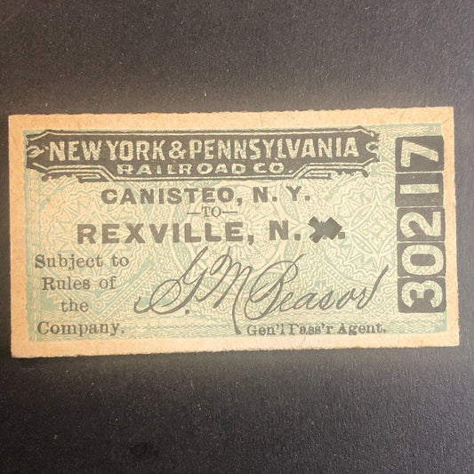 New York & Pennsylvania Railroad July 10 1917 Rexville, NY Ticket #30217
