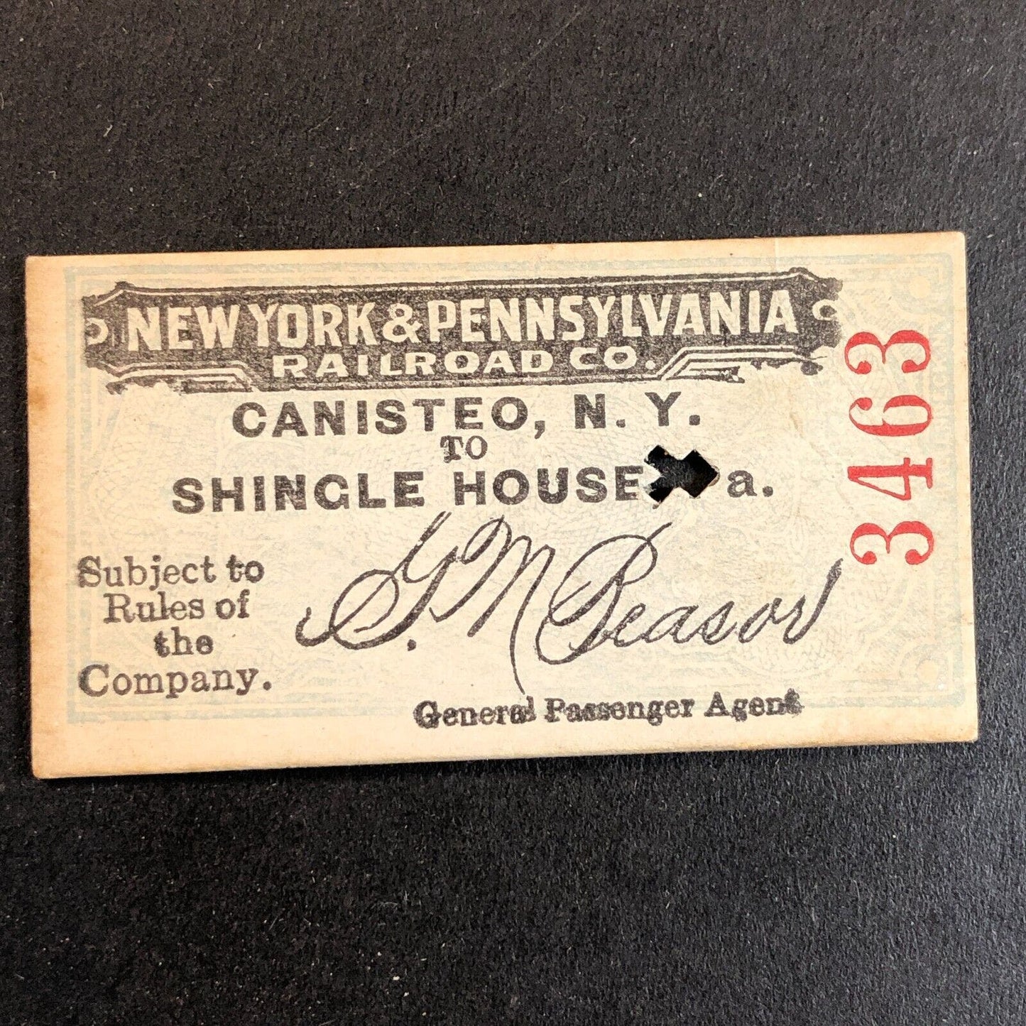 New York & Pennsylvania Railroad July 3 1917 Shingle House Ticket #3463 Scarce