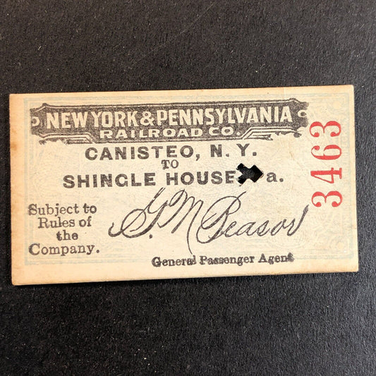 New York & Pennsylvania Railroad July 3 1917 Shingle House Ticket #3463 Scarce