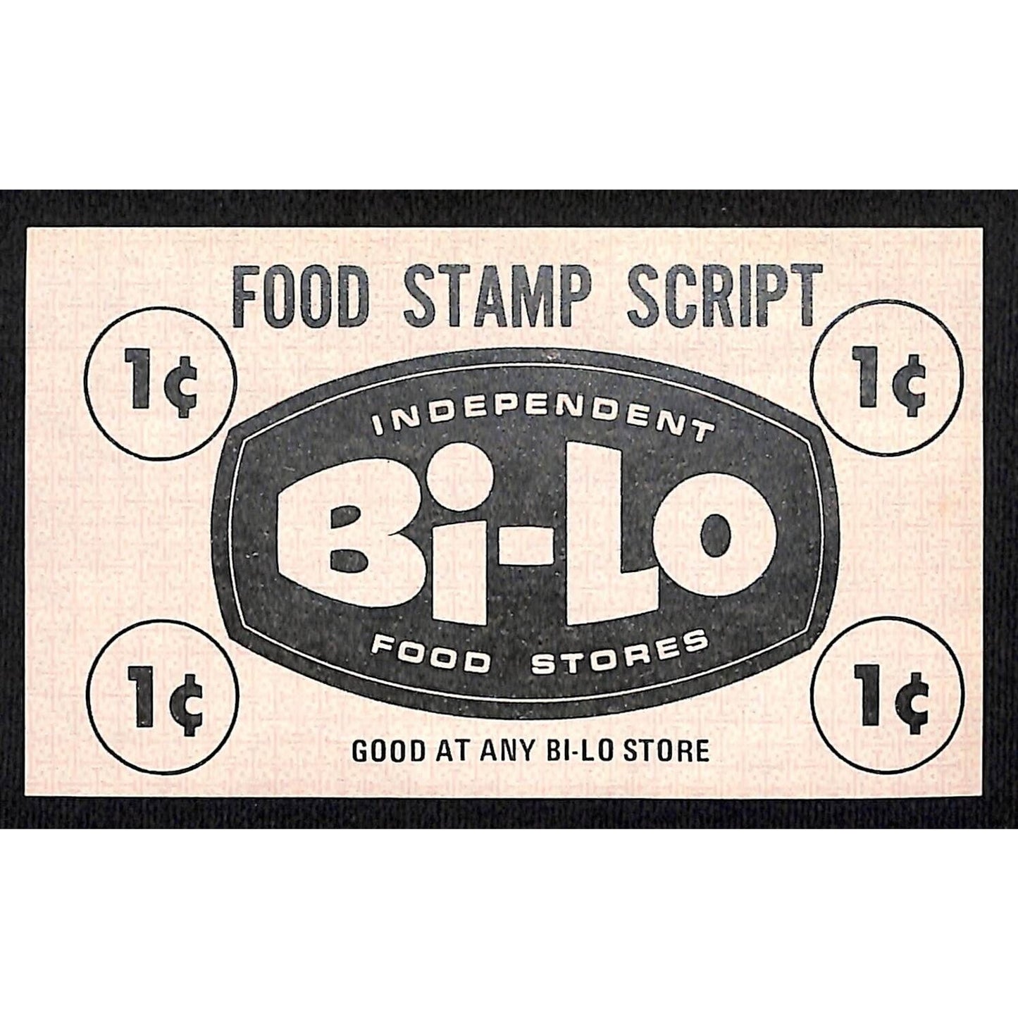 Bi-Lo Food Stores 1c "Food Stamp Script" Coupon c1965-75 VGC