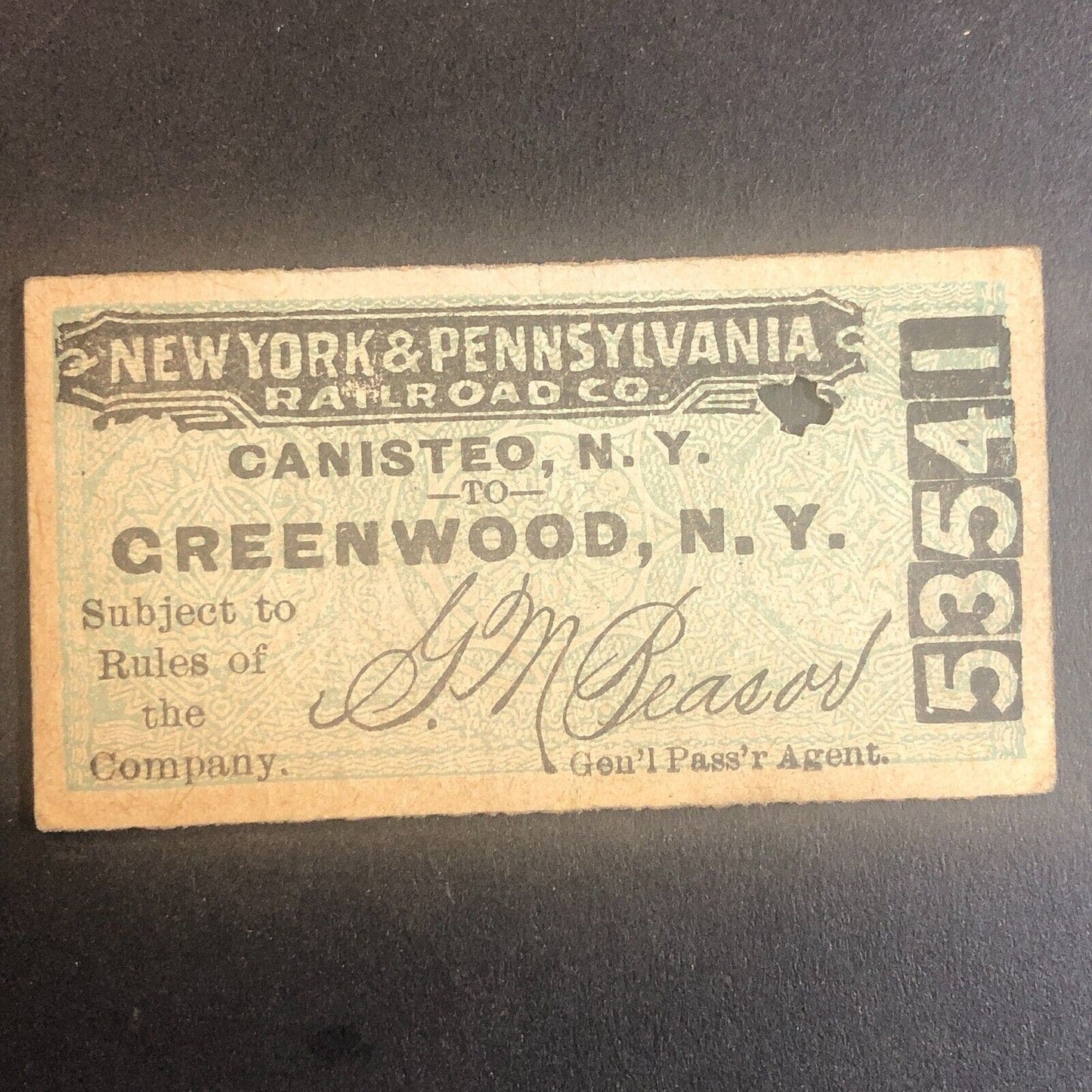 New York & Pennsylvania Railroad July 13 1917 Greenwood, NY Ticket #53541