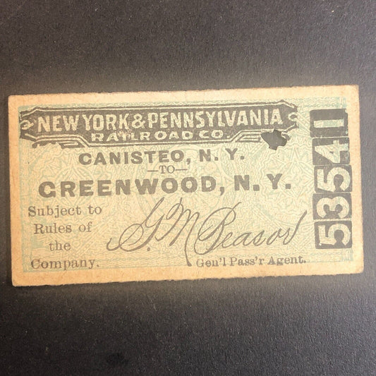 New York & Pennsylvania Railroad July 13 1917 Greenwood, NY Ticket #53541