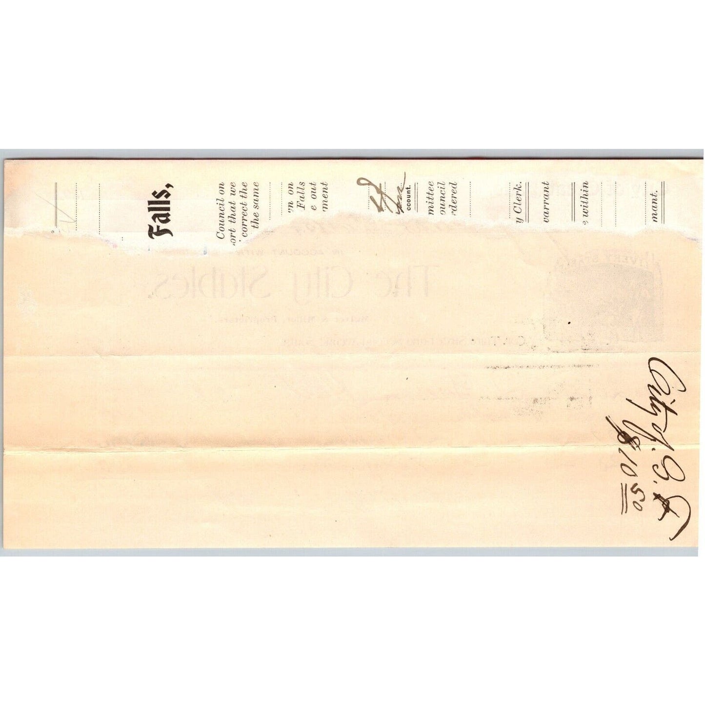 Great Falls, MT "The City Stables" McIver & Miller 1898 Billhead w/ Vignette