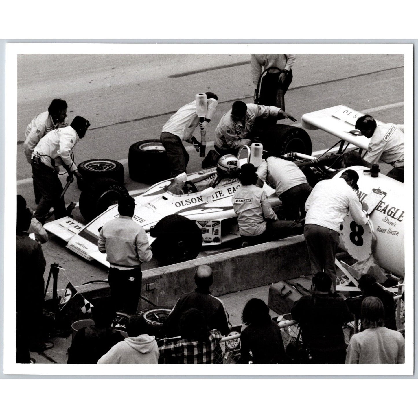 Bobby Unser #8 Pit Stop Indianapolis Motor Speedway 8" x 10" Photo IMS Stamp VGC