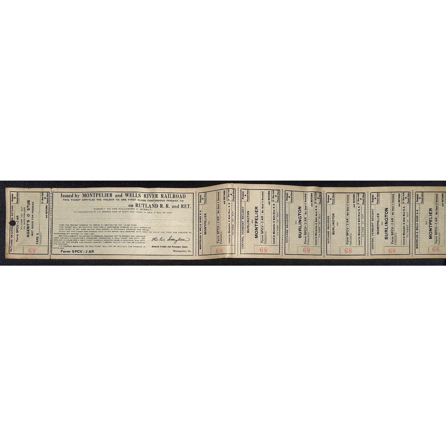 Montpelier and Wells River Railroad Unused First Class Ticket Scarce c1941 #89