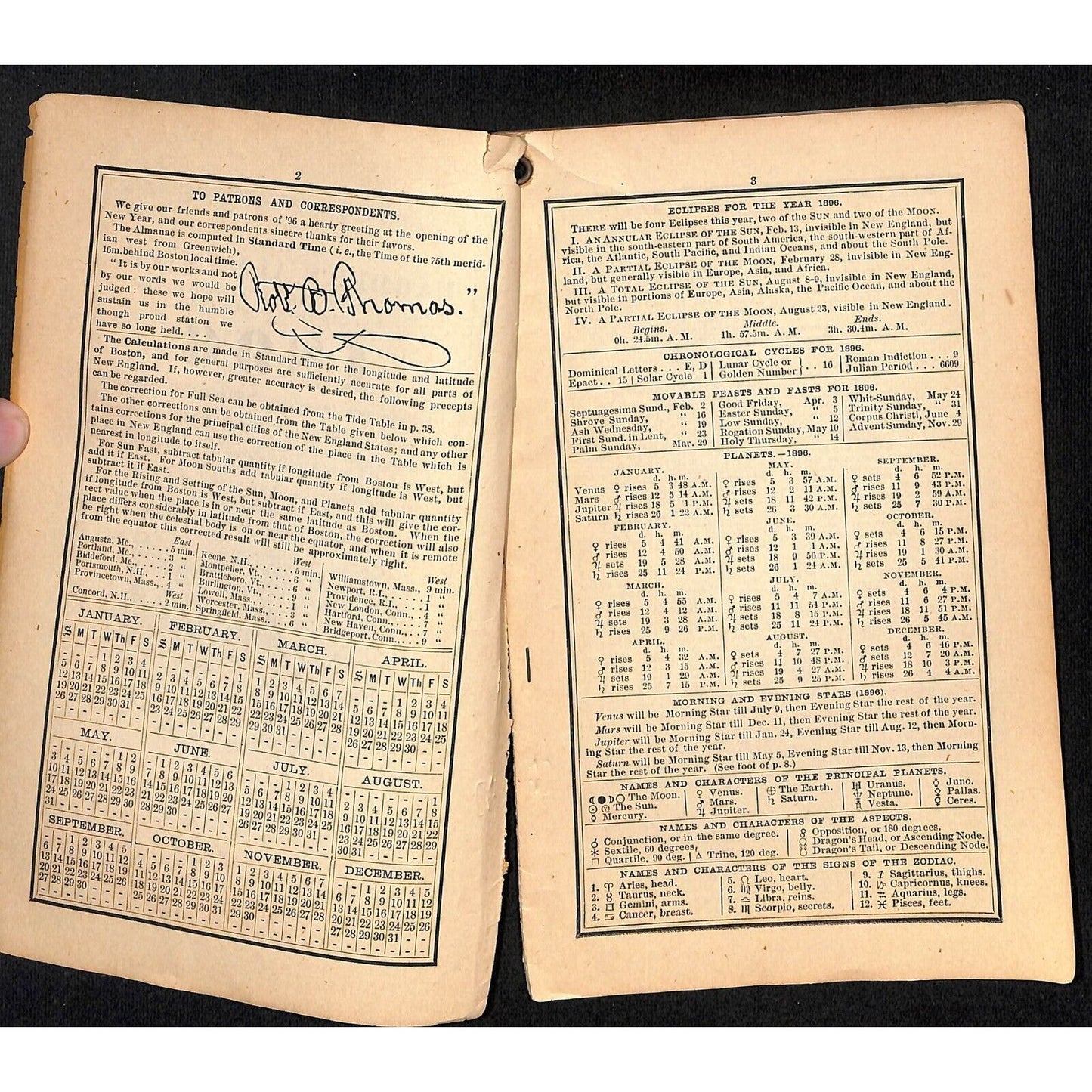1896 Old Farmer's Almanac 48pp* Wilson Ware & Co. Boston - Missing Back Cover
