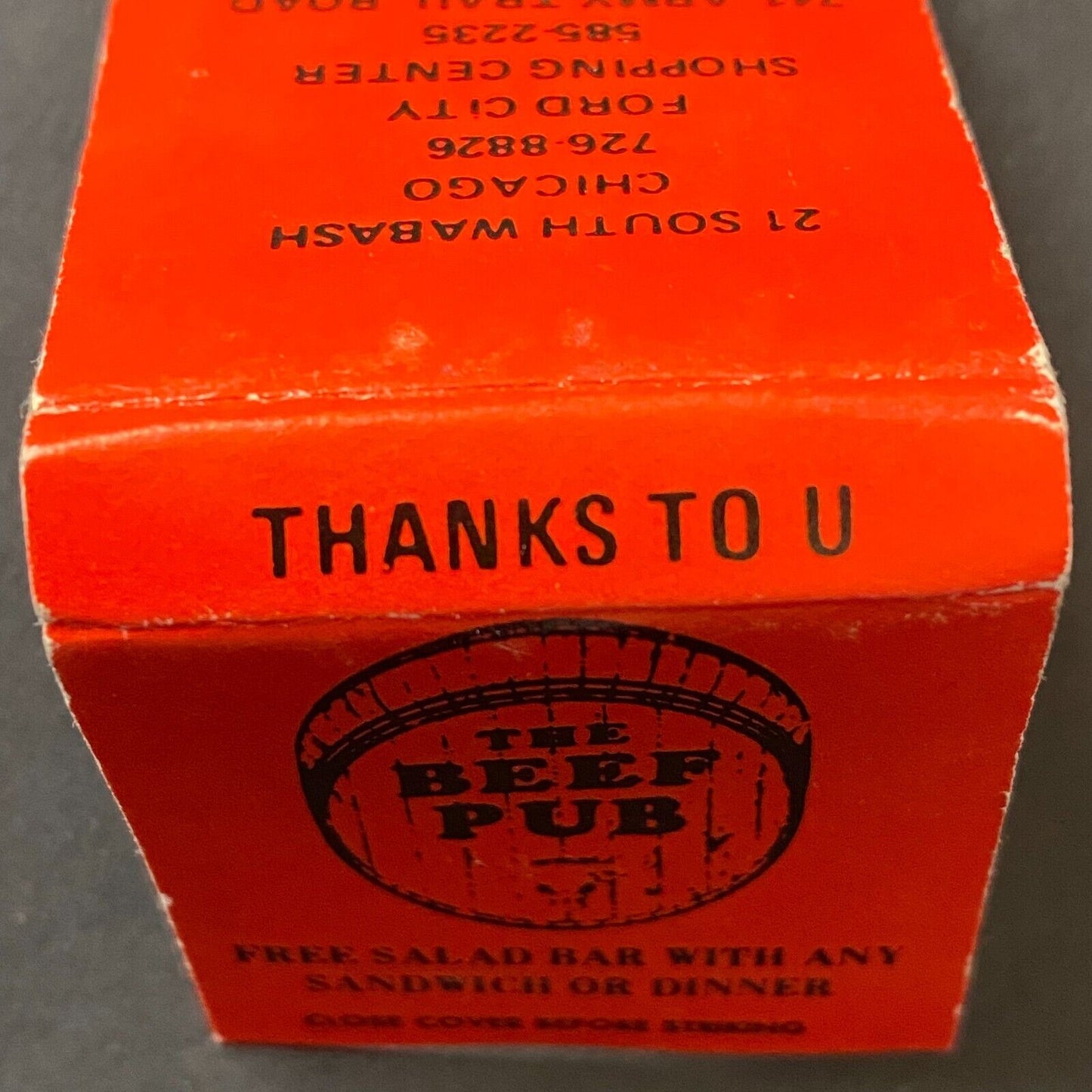 The Beef Pub Restaurant Chicago Full Matchbook c1965-74 Scarce