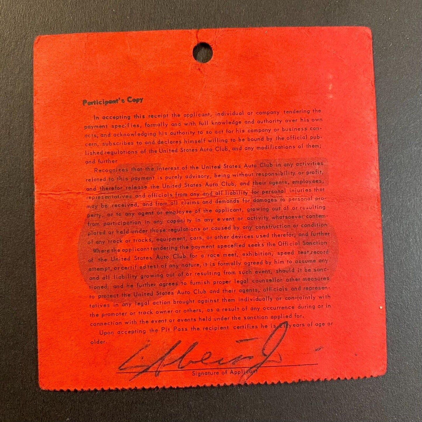 1965 Reading, PA USAC Pit Pass Auto Racing April 5 1965