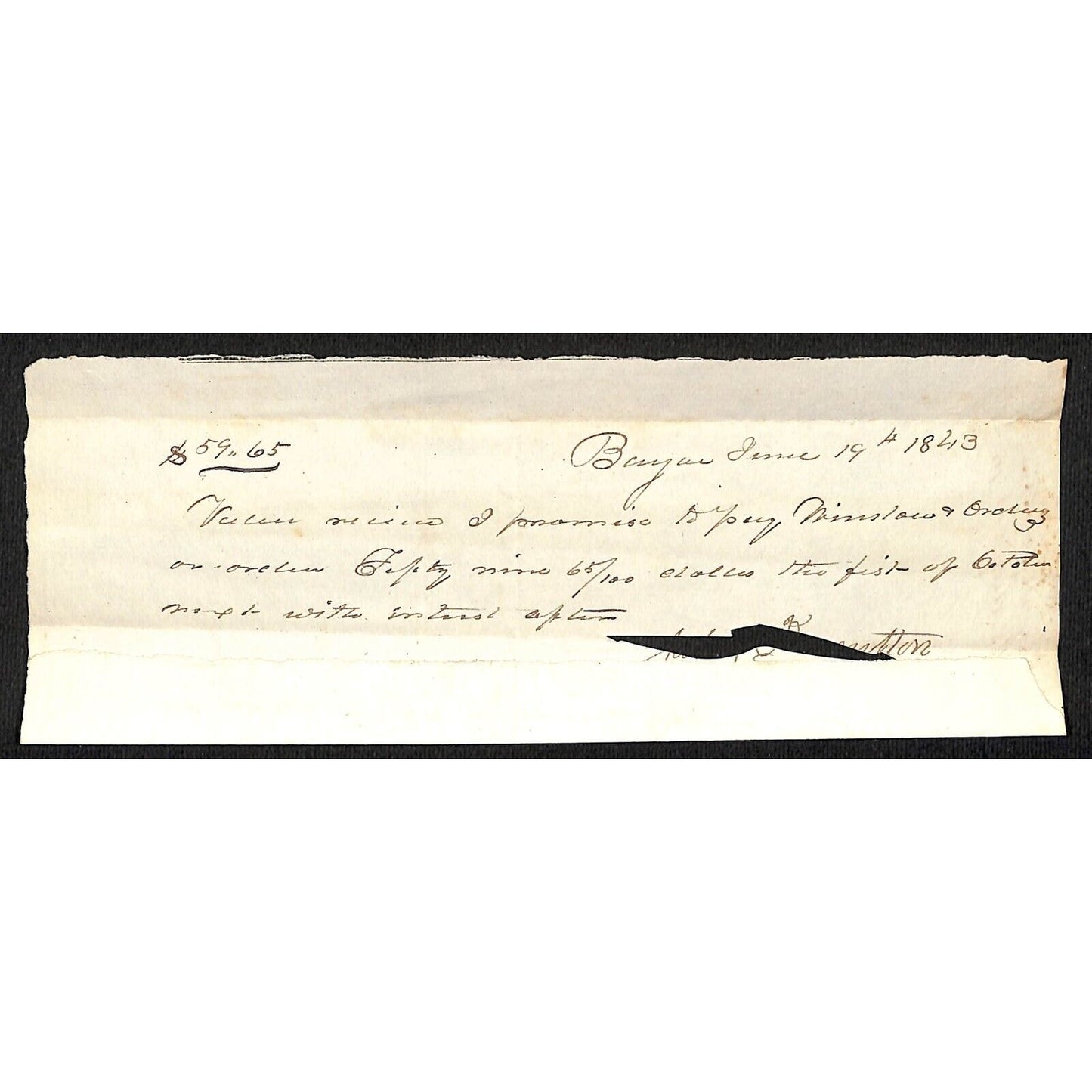 1843 Jabez Knowlton* Newburgh, ME Gen Store $59.65 Promissory Note