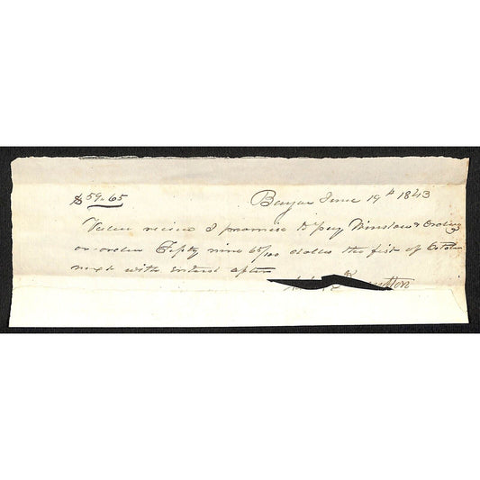 1843 Jabez Knowlton* Newburgh, ME Gen Store $59.65 Promissory Note