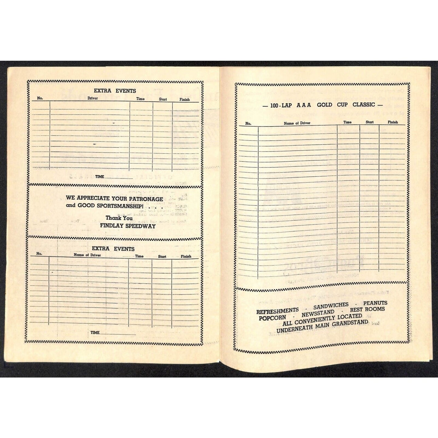 Canfield Speedway Auto Racing Program AAA 100-Lap Gold Cup Ollie / Wilson c1948
