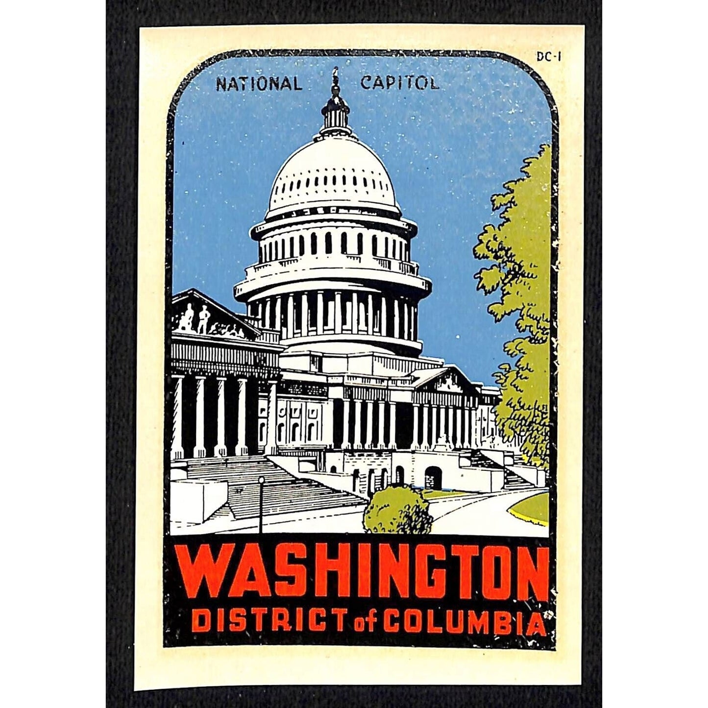 Washington, DC Capitol Water Transfer Decal Travel Souvenir - c1950's