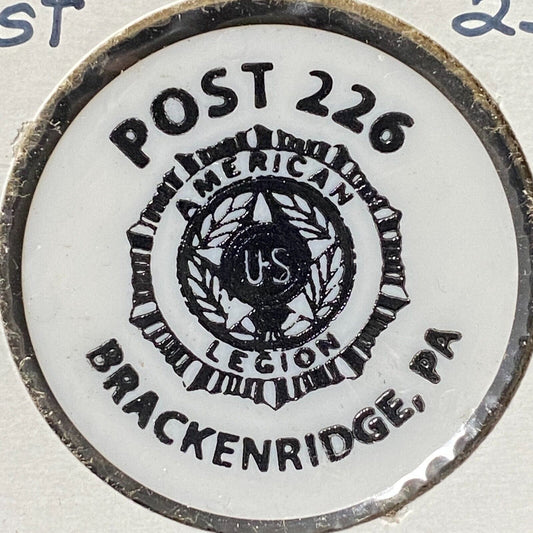 Brackenridge, PA AL Post 226 Plastic Drink Token "Good For One Happy Hour"