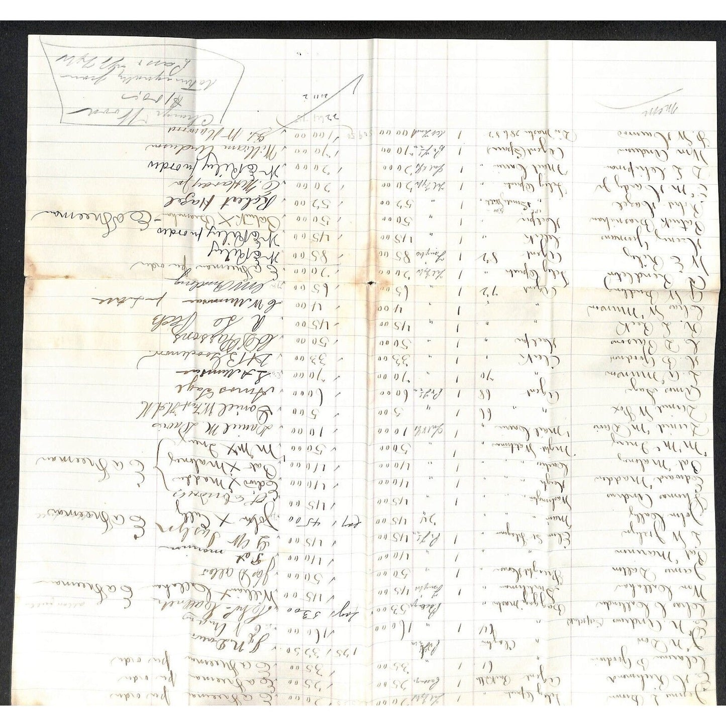 Hartford Providence Fishkill Railroad 1874 Pay Roll Sheet w/ 52 Signatures