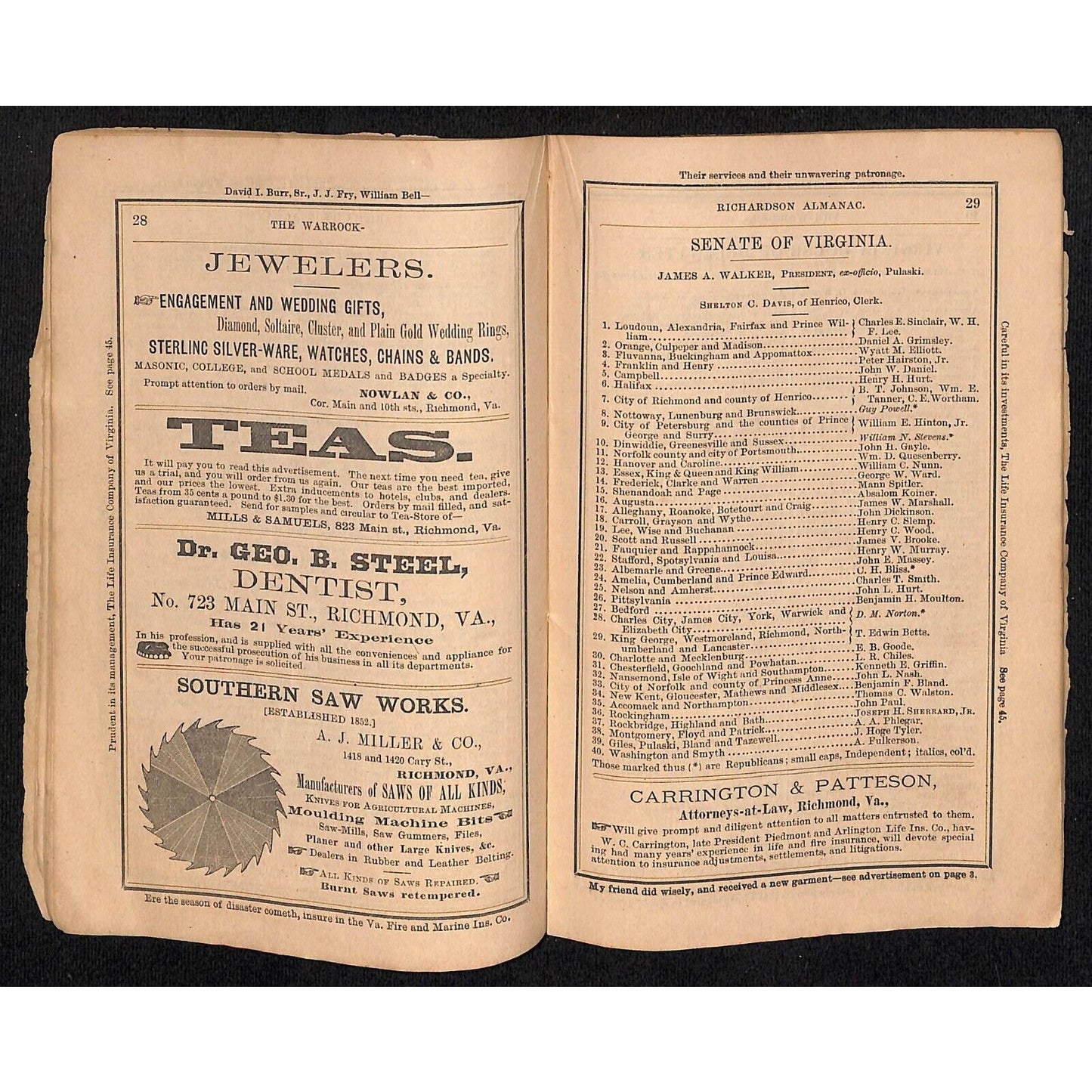 1879 Goode / Warrock-Richardson MD, VA & NC Almanack / Almanac 63pp* Scarce