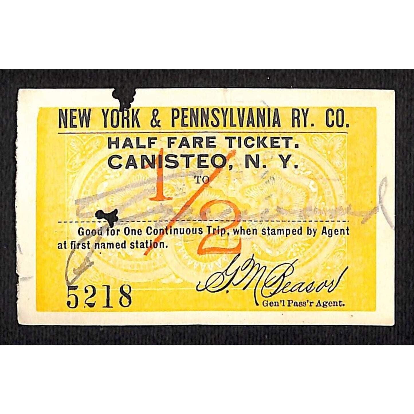 New York & Pennsylvania Railroad RY July 4 1917 Greenwood Ticket #5218