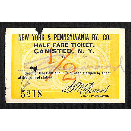 New York & Pennsylvania Railroad RY July 4 1917 Greenwood Ticket #5218