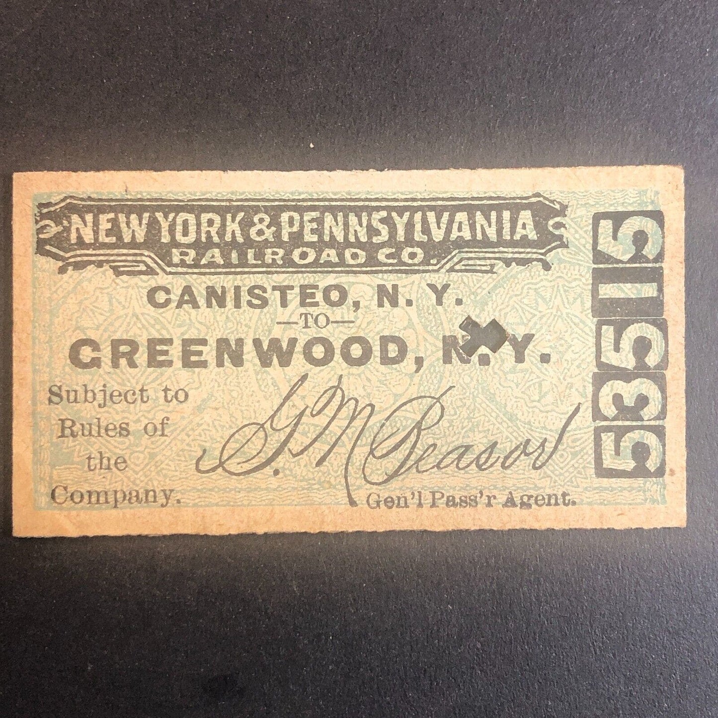 New York & Pennsylvania Railroad July 10 1917 Greenwood, NY Ticket #53515