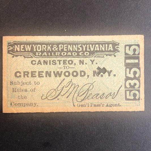 New York & Pennsylvania Railroad July 10 1917 Greenwood, NY Ticket #53515