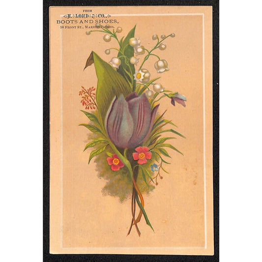 H. Lord & Co. Boots and Shoes Marietta, OH Victorian Trade Card Floral