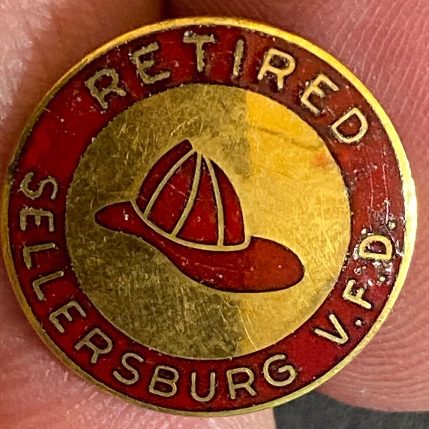 "Retired Sellersburg V.F.D." c1930's-40's Color Enameled Lapel Pin 16mm VGC
