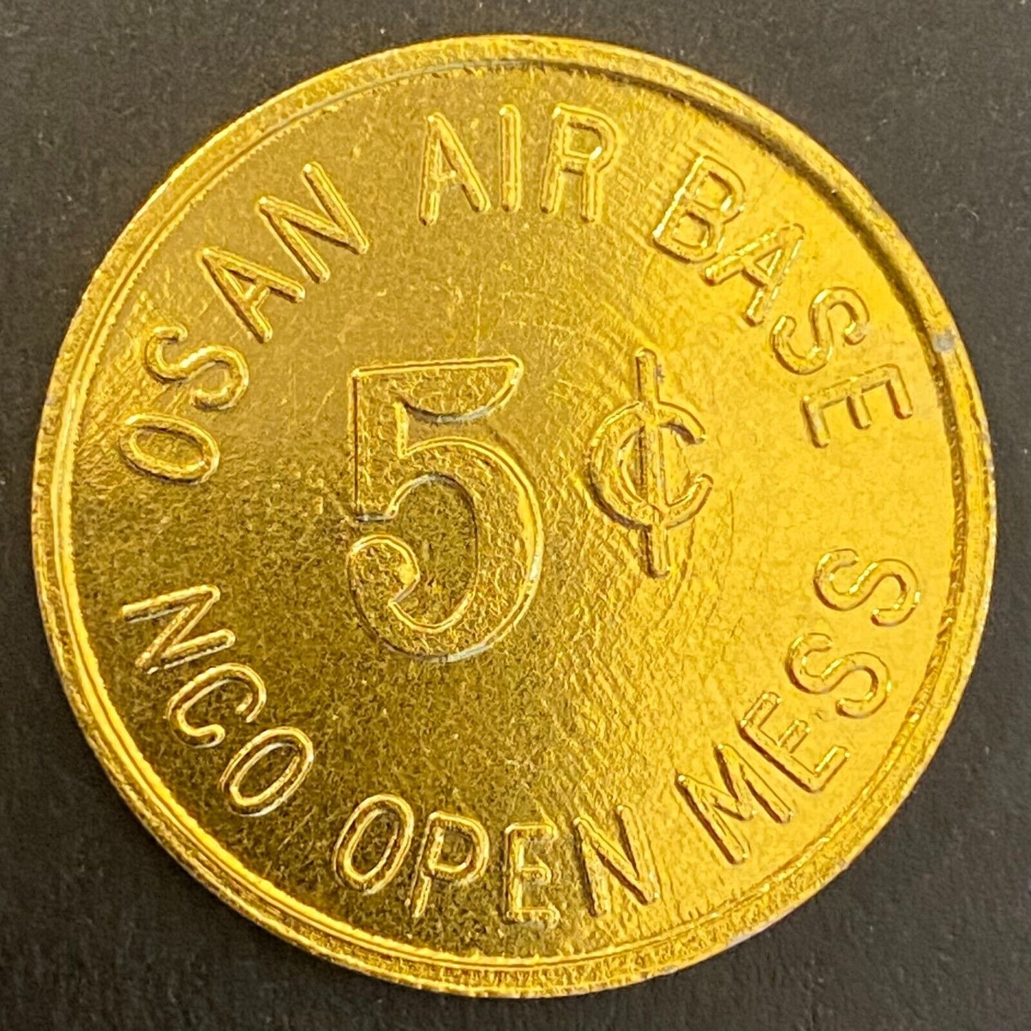 Korea Osan Air Base NCO Open Mess 5c (Gold) Alum Military Token 30mm Scarce (#1)