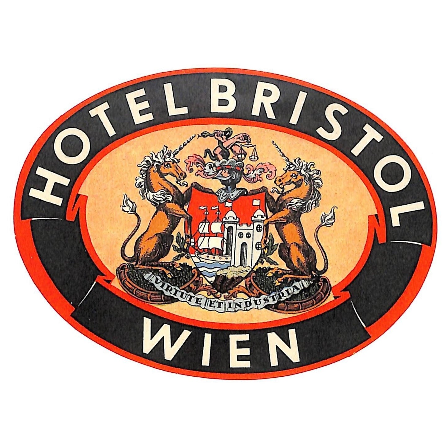 Hotel Bristol Wein Vienna Luggage Label Original Coat of Arms c1930's-40's VGC