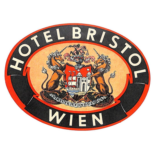 Hotel Bristol Wein Vienna Luggage Label Original Coat of Arms c1930's-40's VGC