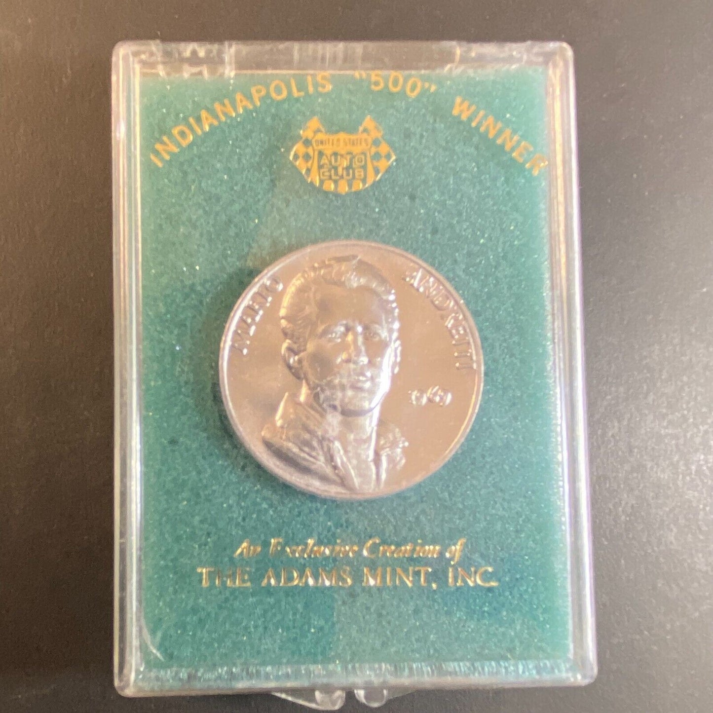 Mario Andretti 1969 Indy 500 Winner USAC Adams Mint Medallion 38m w/ Case VGC