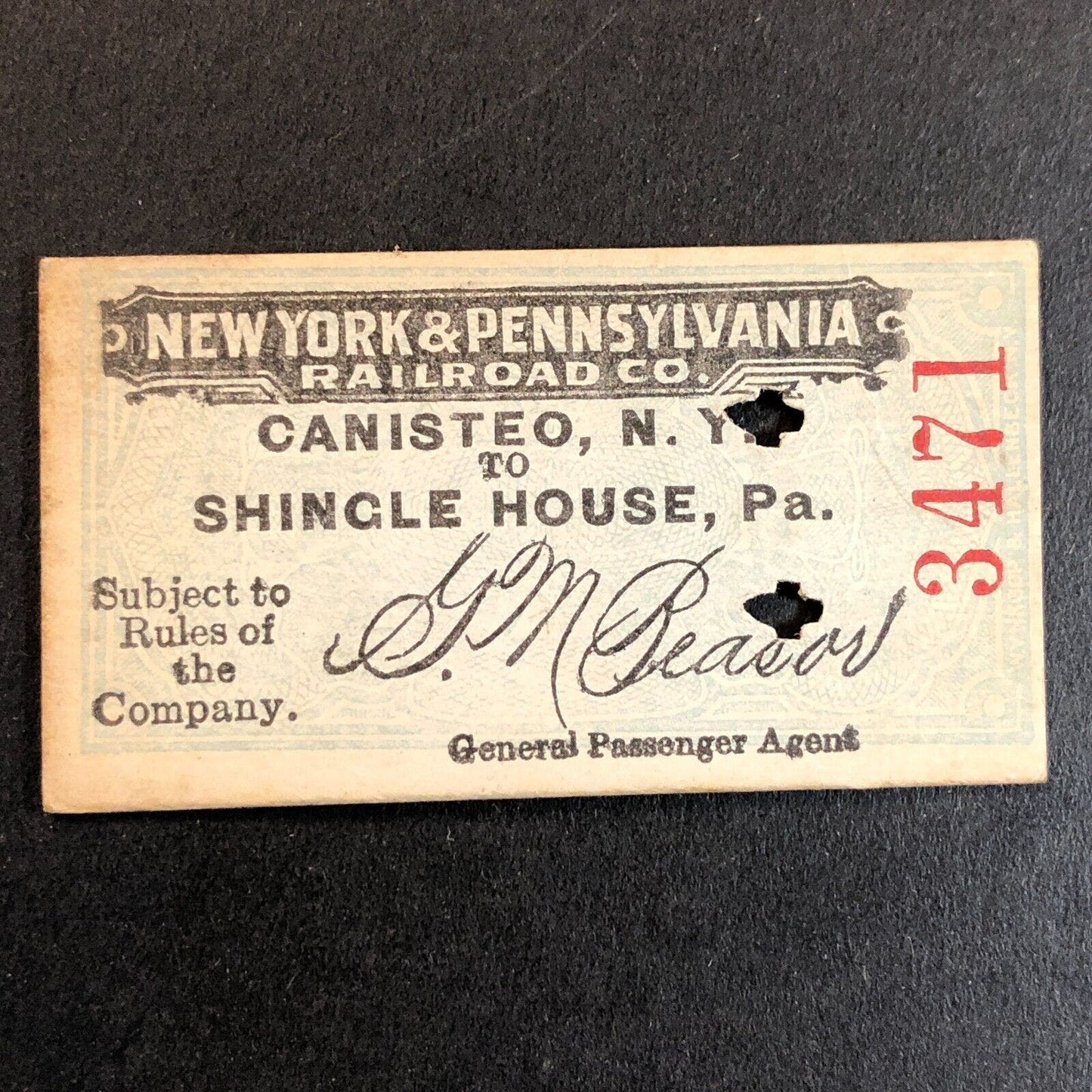 New York & Pennsylvania Railroad July 18 1917 Shingle House Ticket #3471 Scarce