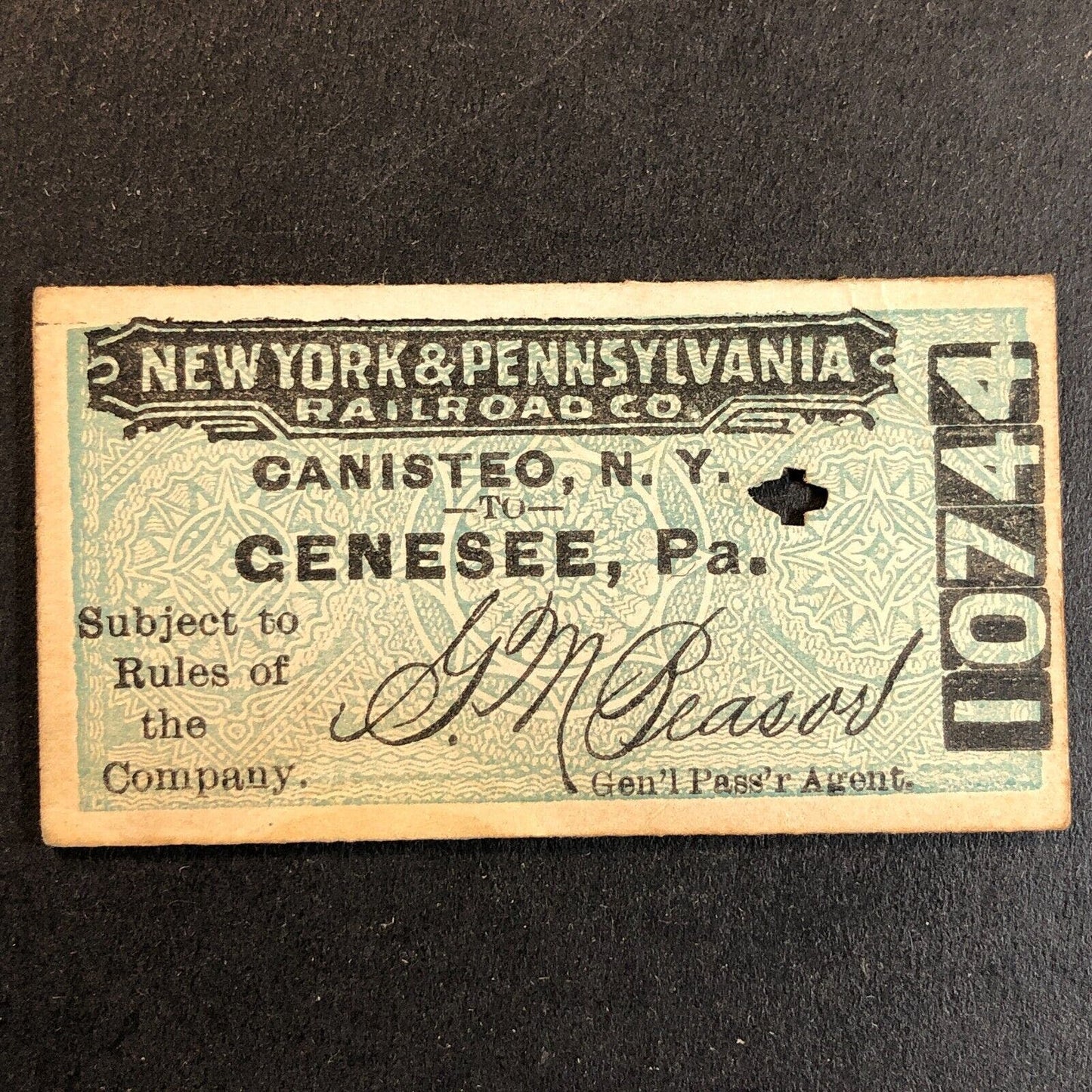 New York & Pennsylvania Railroad July 23 1917 Genesee, PA Ticket #10744