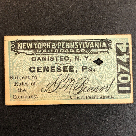 New York & Pennsylvania Railroad July 23 1917 Genesee, PA Ticket #10744