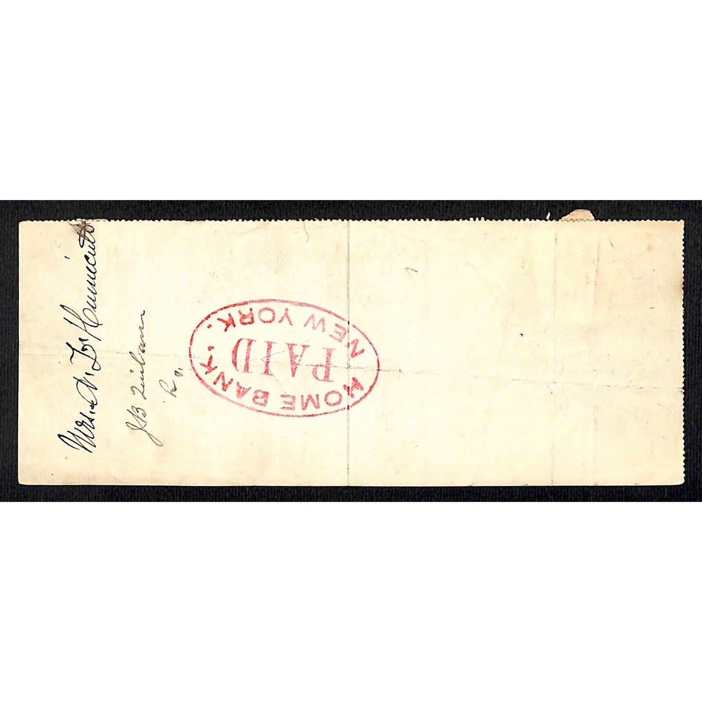 1899 Wells Fargo & Co. Bank 63 Broadway NYC Check #47 w/ Rev Stamp Hunnicutt