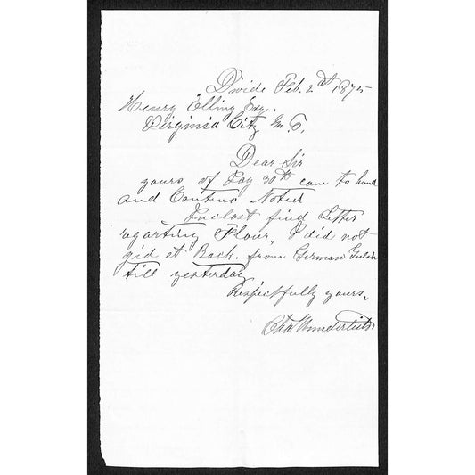 1875 ALS to Henry Elling* Virginia City, from Charles Wunderlich*, Divide, MT