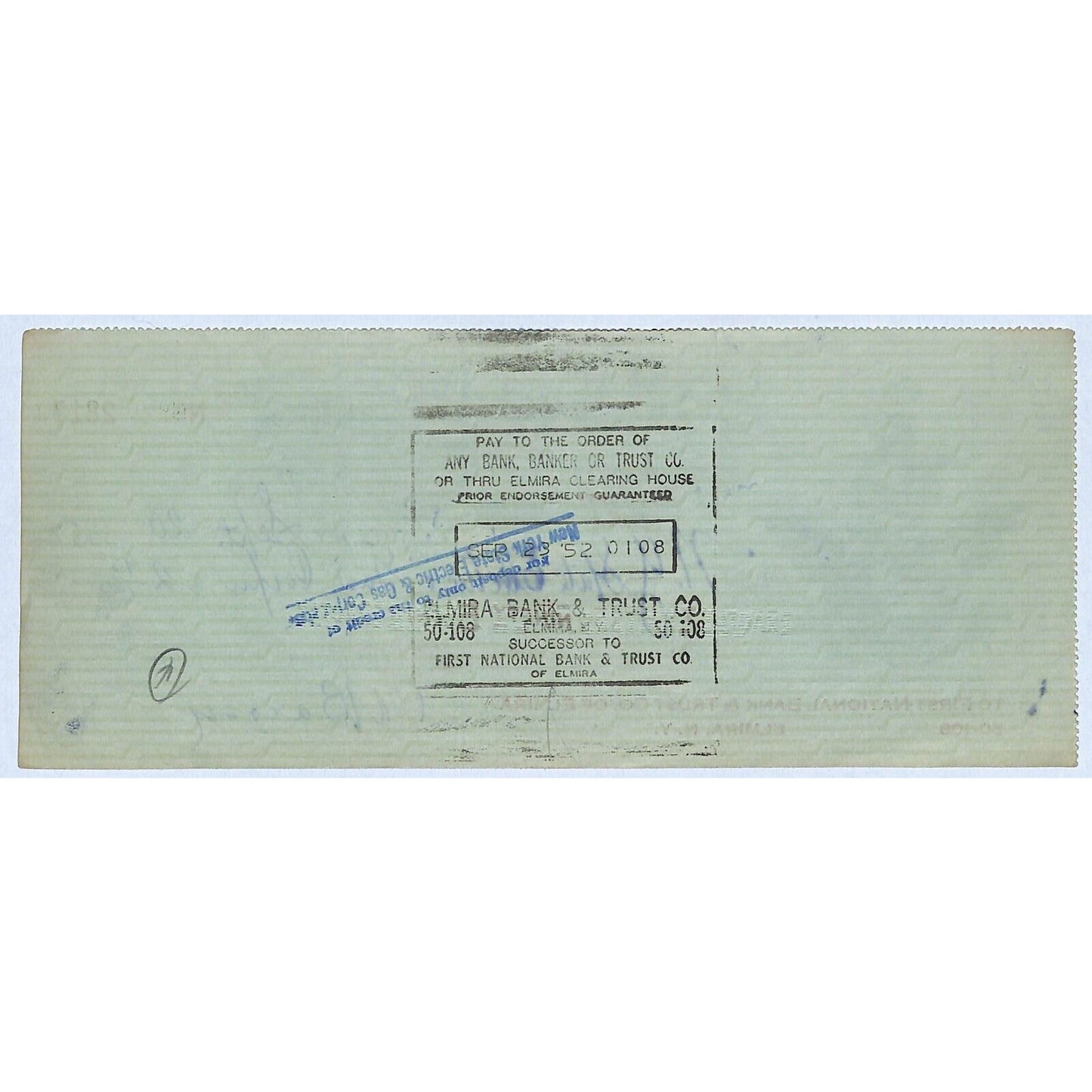 John F. Bauer Co. Elmira, NY 1952 Bank Check Winged Globe Girl Coffee Vignette