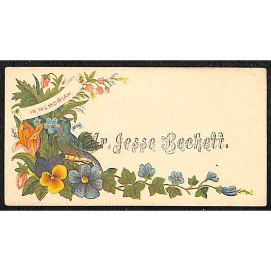 "Jesse Beckett" Victorian Calling Greeting Card - Floral Bird "In Memorial"