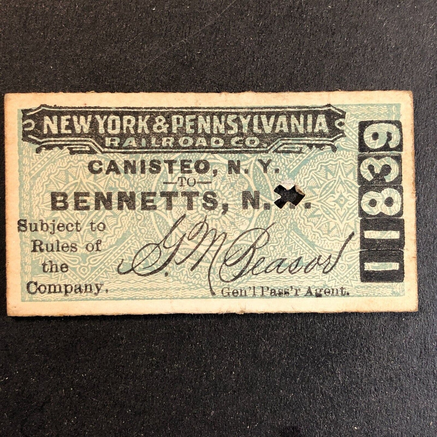 New York & Pennsylvania Railroad July 26 1917 Bennetts, NY Ticket #11839