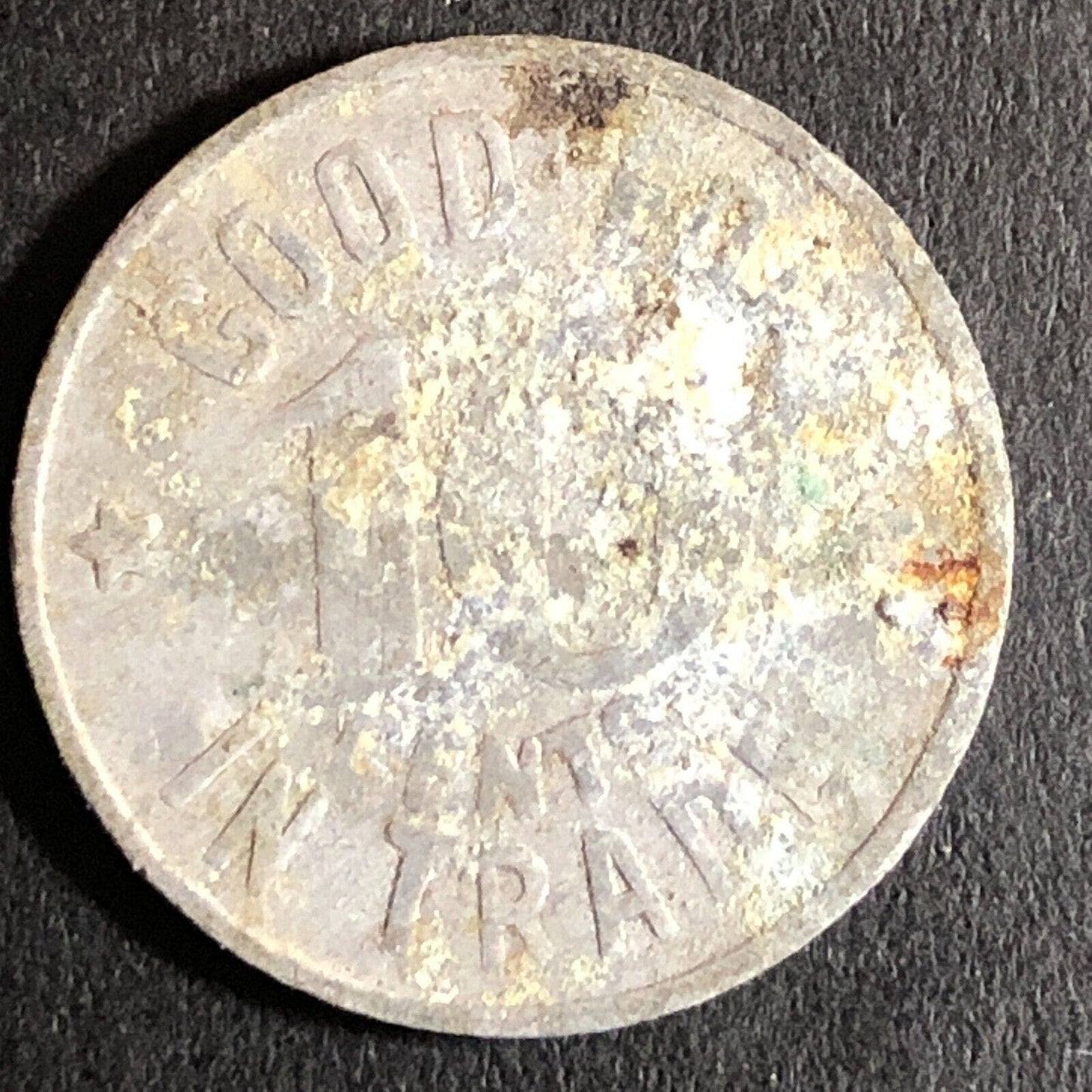 Dunlap (Charles / Cigars) c1920's G/F 10c Alum Trade Token 21mm Woodland CA