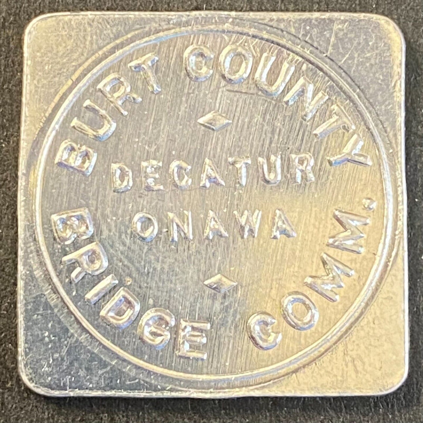 Burt County Decatur Onawa Bridge Comm G/F 10c in Toll Token Alum 24mm UNC - VGC
