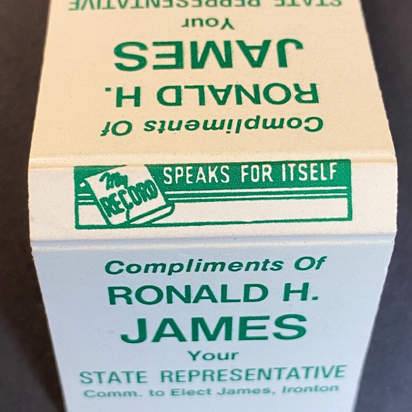 Ronald H. James (Ohio) State Representative Full Matchbook c1974-80's Scarce VGC