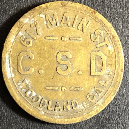 G/F 5c C.S.D. Charles Dunlap Cigars Woodland CA c1920's 21mm Trade Token Brass