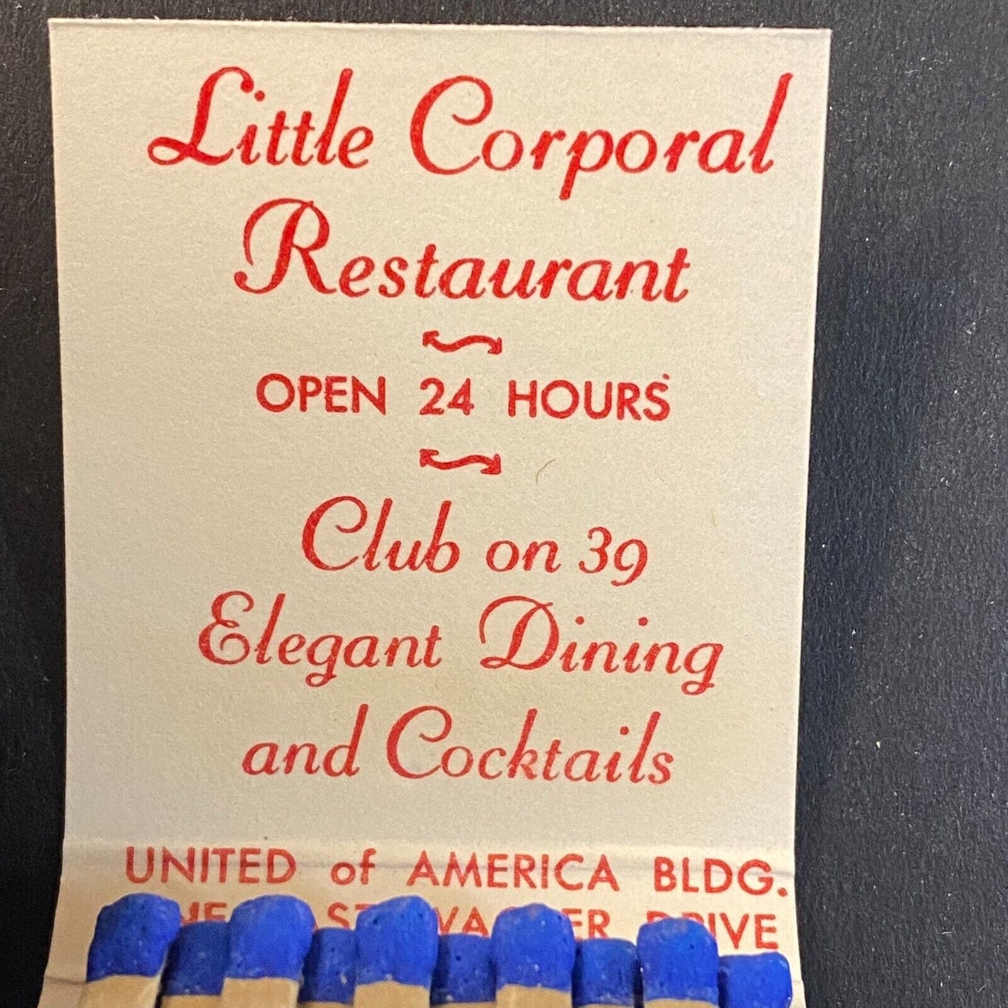 "Club On 39" The Little Corporal Waterloo Lounge c1960's Full Matchbook VGC