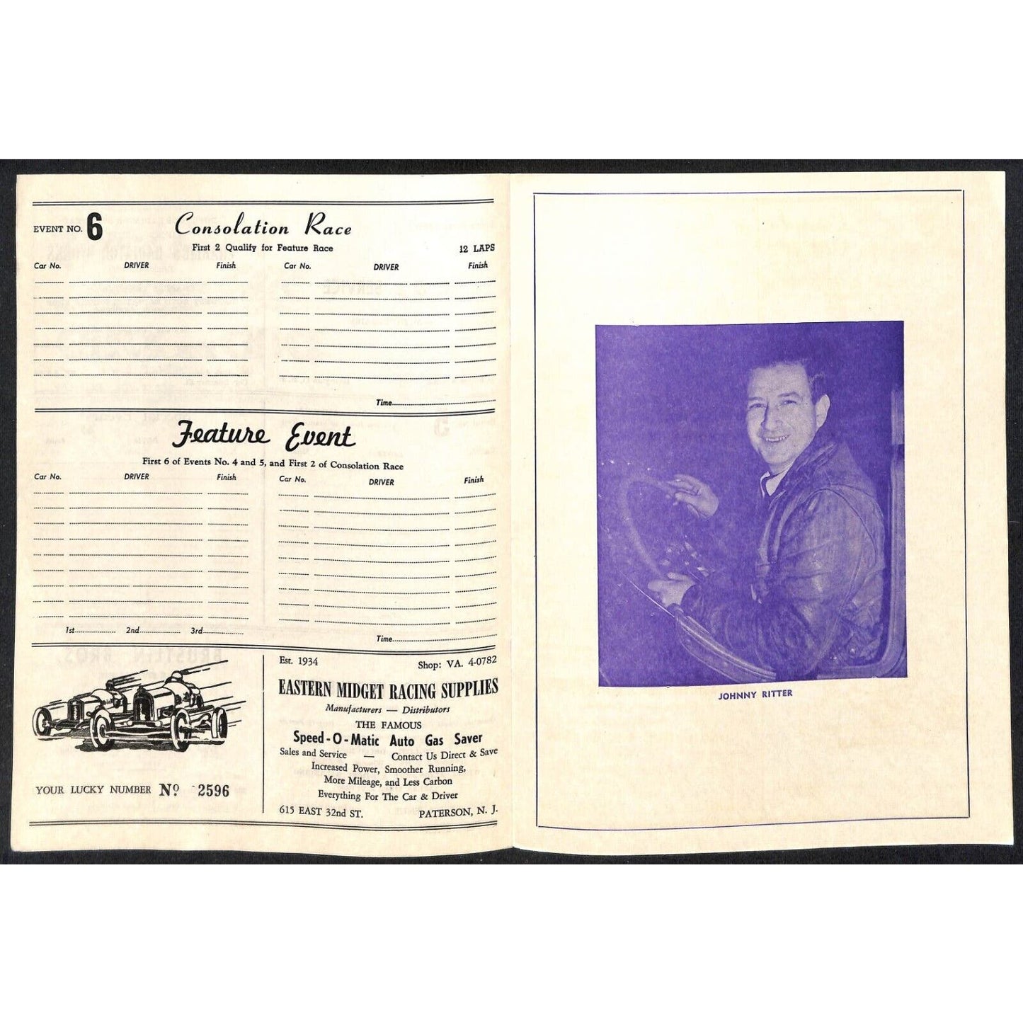 Hinchliffe Stadium ? Auto Racing Program Midget Car Al Duris & Paul Russo Scarce