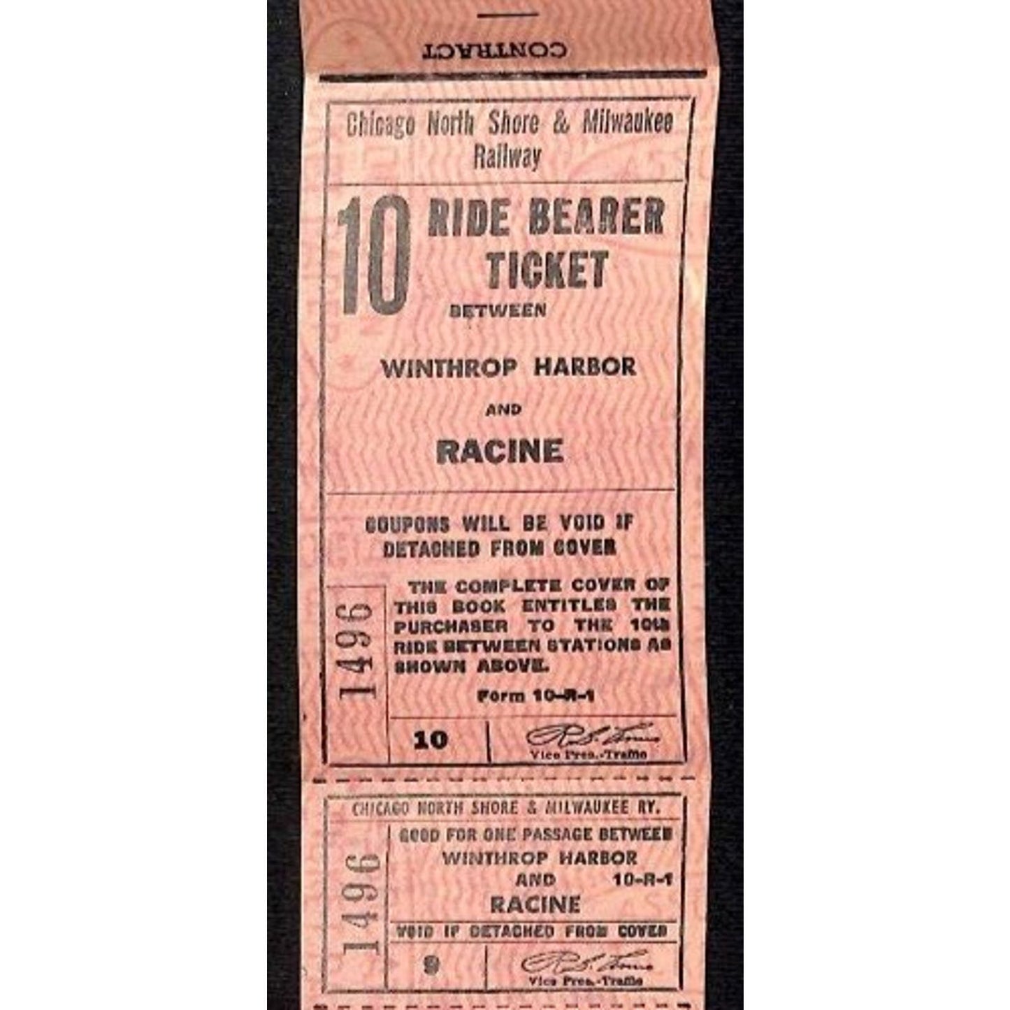 Chicago North 10 Ride Ticket Strip Complete Winthrop Harbor - Racine 21" #1496