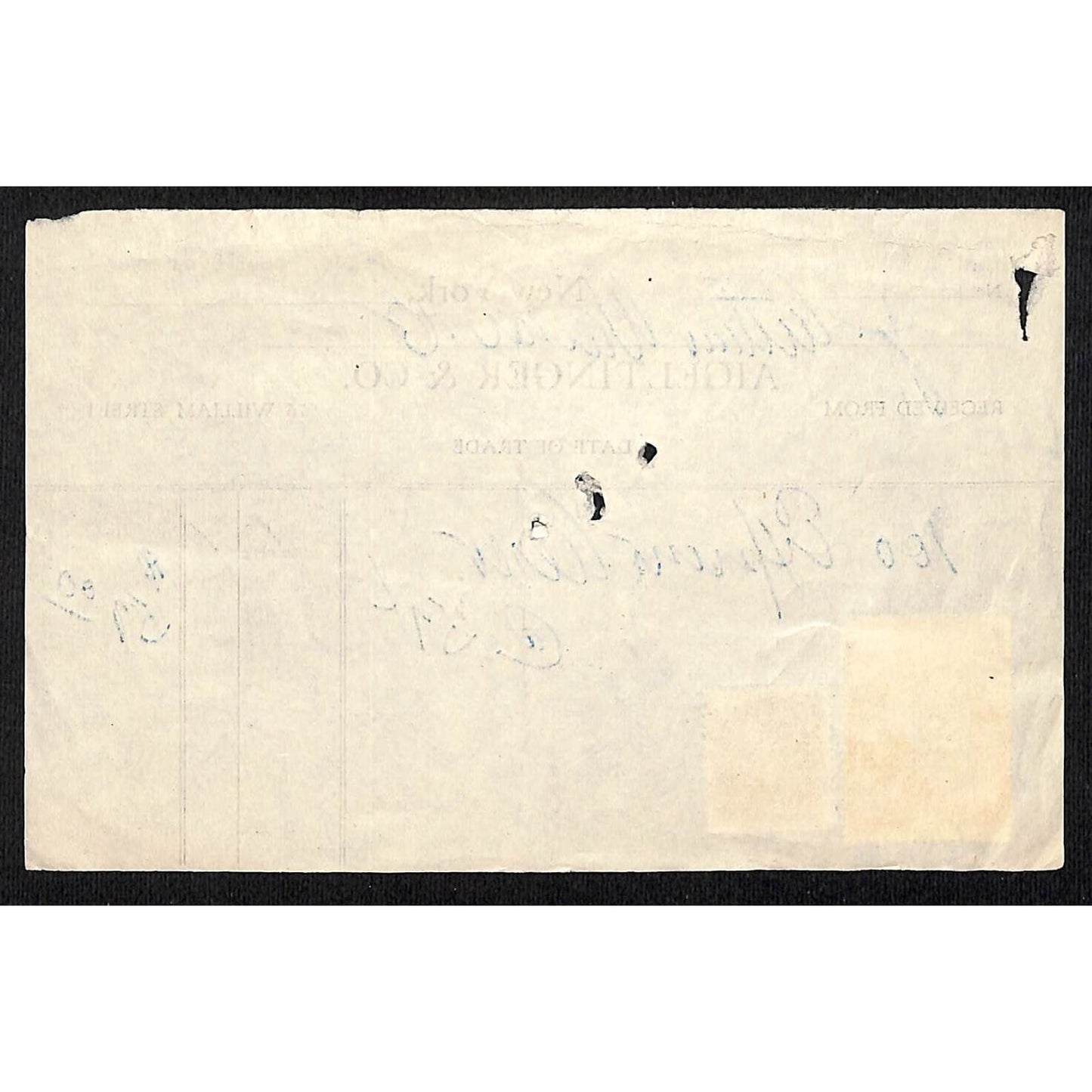 Aigeltinger & Co. William St. NYC (Stock Brokers) 1947 Receipt w/ Tax Stamps