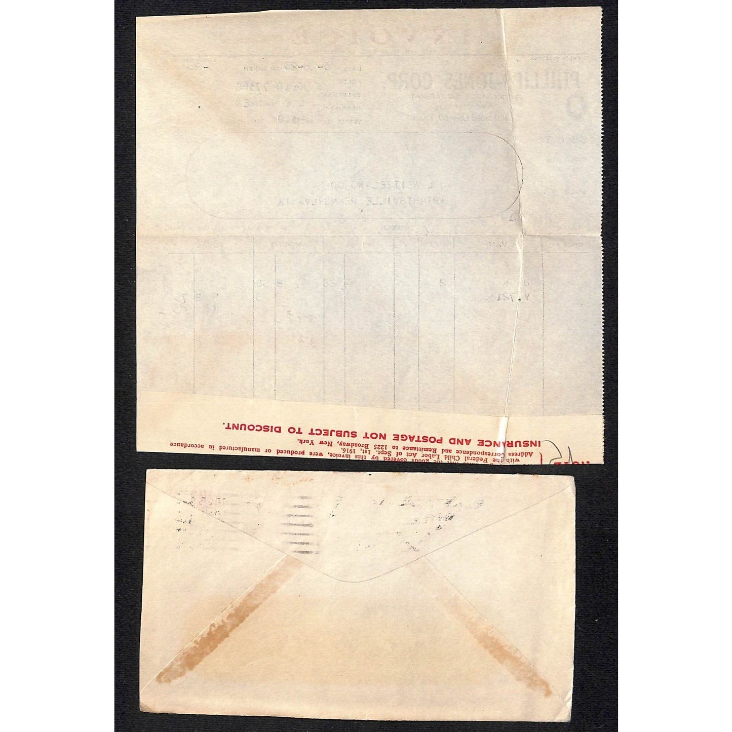 Phillips Jones Corp. 1255 Broadway NYC 1926 Invoice Billhead + Cover